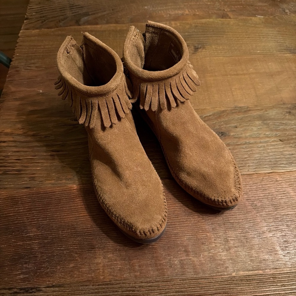 MINNETONKA BROWN Genuine Leather ANKLE MOCCASINS SZ 7